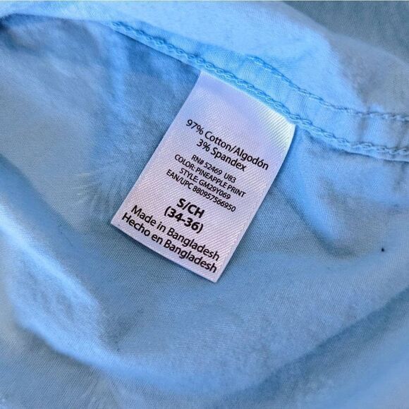 George Men's Casual Short Sleeve Light Blue Button Down Pineapple Accents Size S - Picture 7 of 8